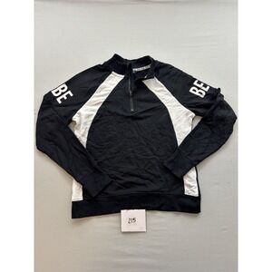 Bebe Sport Womens Black White 1/4 Zip Pullover Sweatshirt Activewear Top Size M